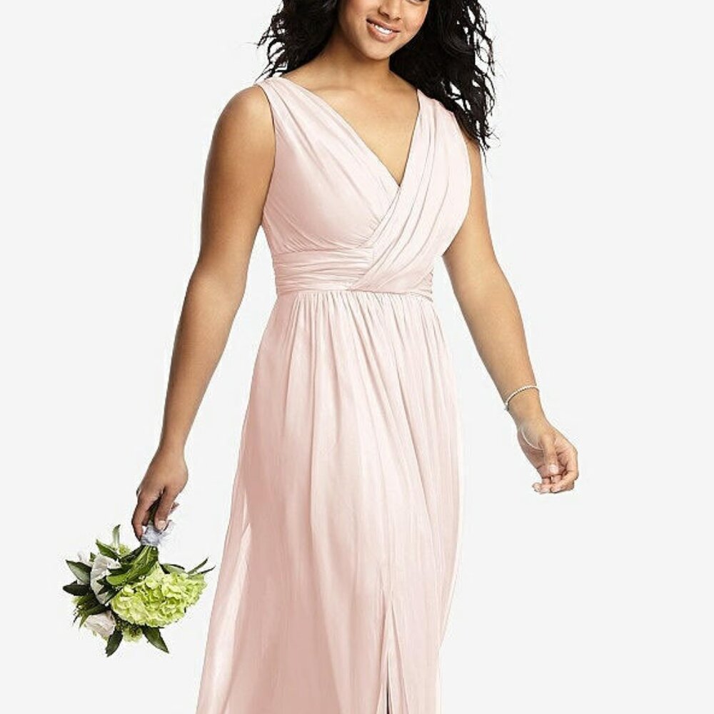 Dessy 2894...Sleeveless Draped Chiffon Maxi Dress with Front Slit..Blush...Sz 10